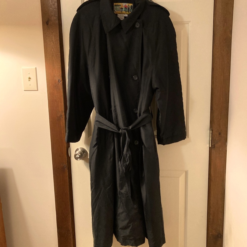 Atlantic Beach black 100% silk trench coat with lining
